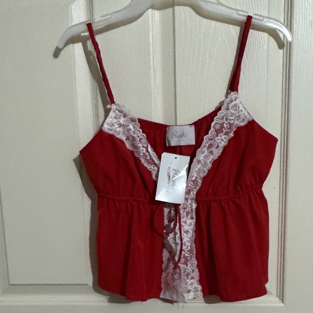 bebe Red Camisole with Lace Detail